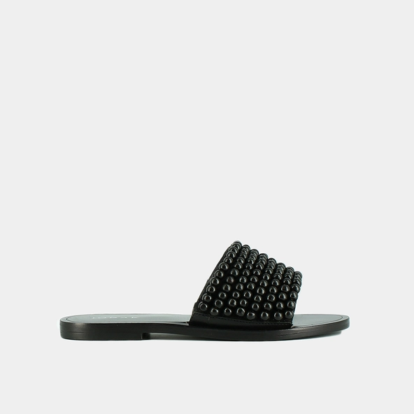 Flat mules with pearls in black leather | WALK