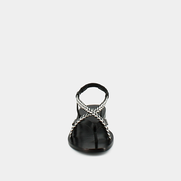 Sandals with braided straps in black and silver leather | WARREN