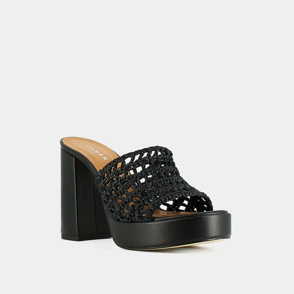 Openwork platform mules in black raffia | JULIETTE