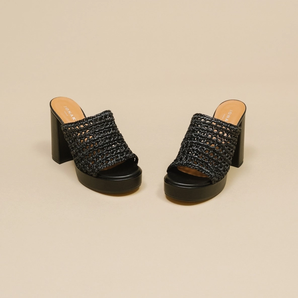 Openwork platform mules in black raffia | JULIETTE