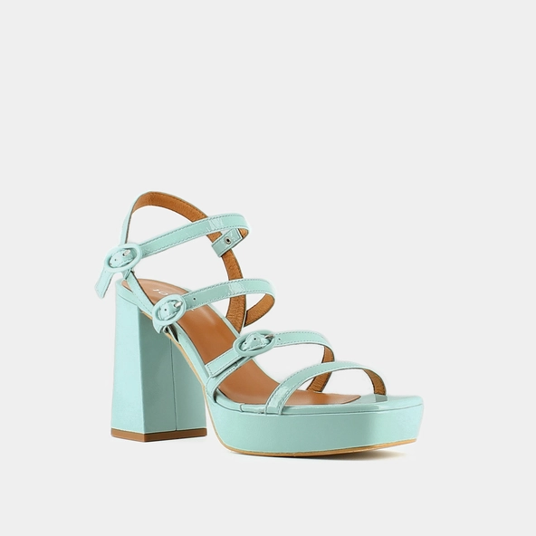 Sandals with straps and square toes in turquoise pleated leather | VALENS