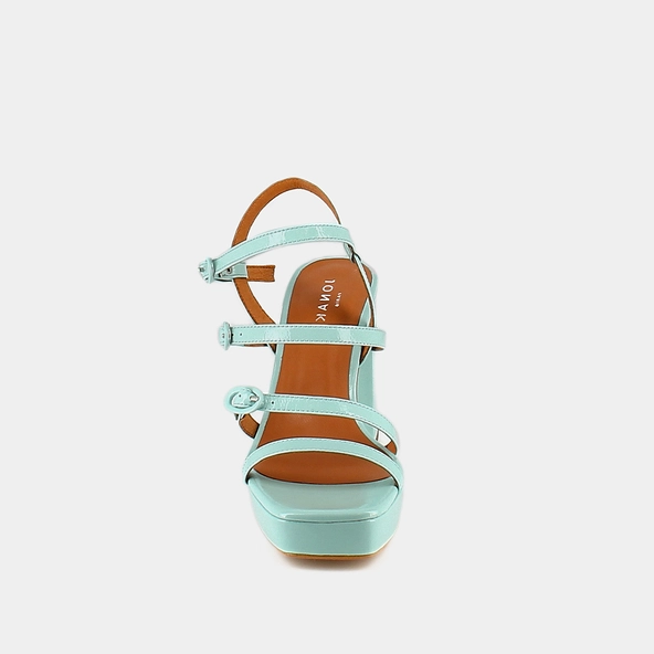 Sandals with straps and square toes in turquoise pleated leather | VALENS
