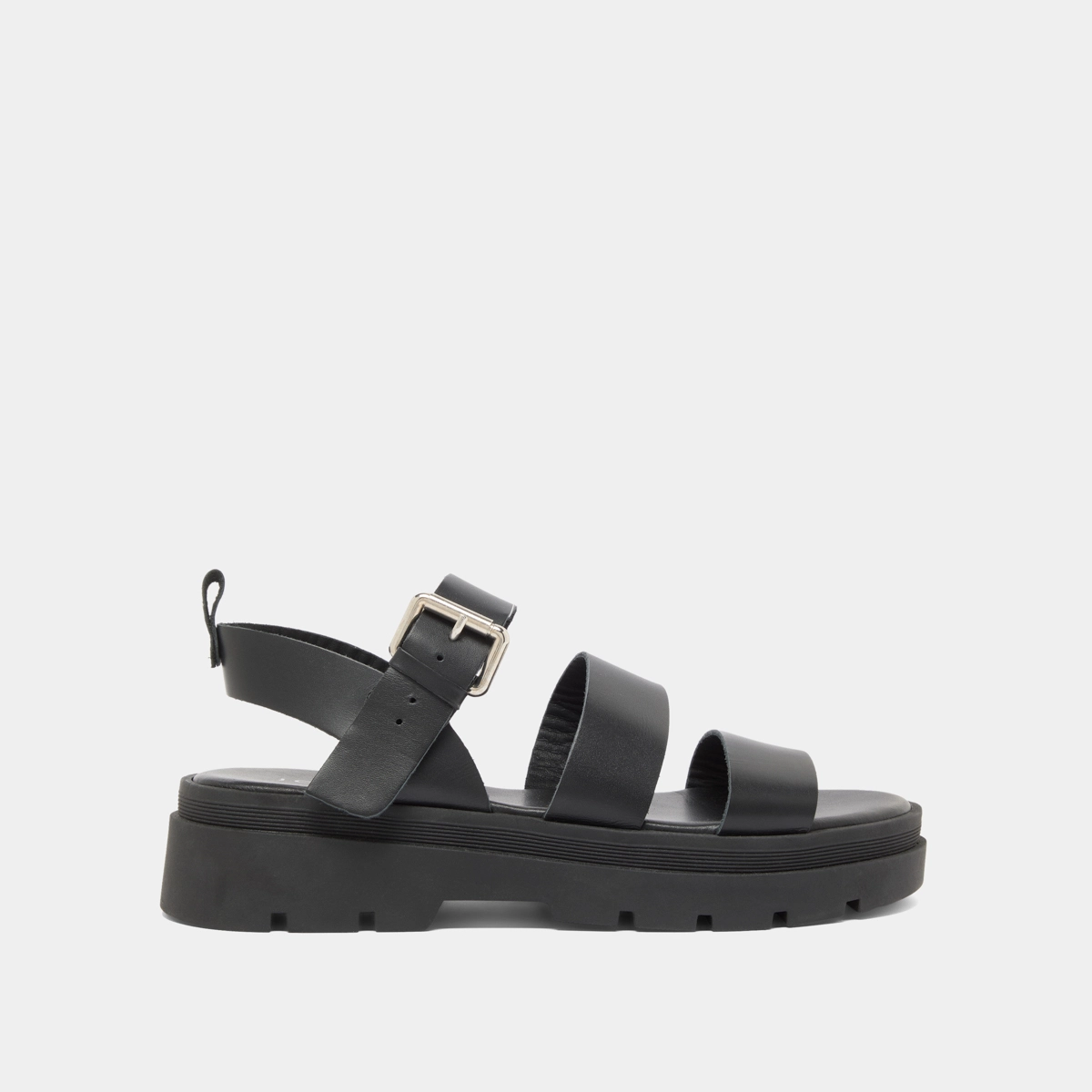 Platform sandals with buckles in black leather | PRIAME