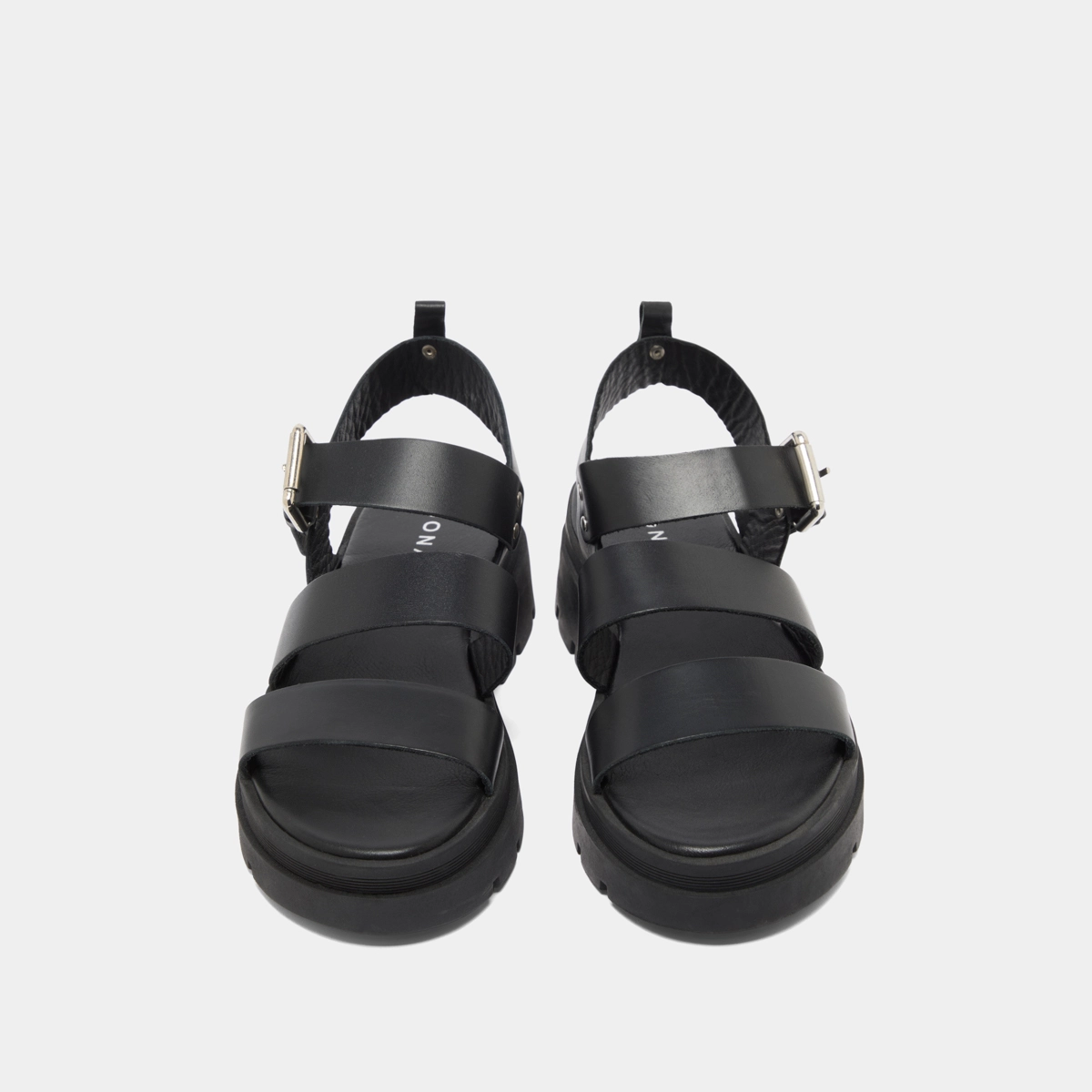 Platform sandals with buckles in black leather | PRIAME