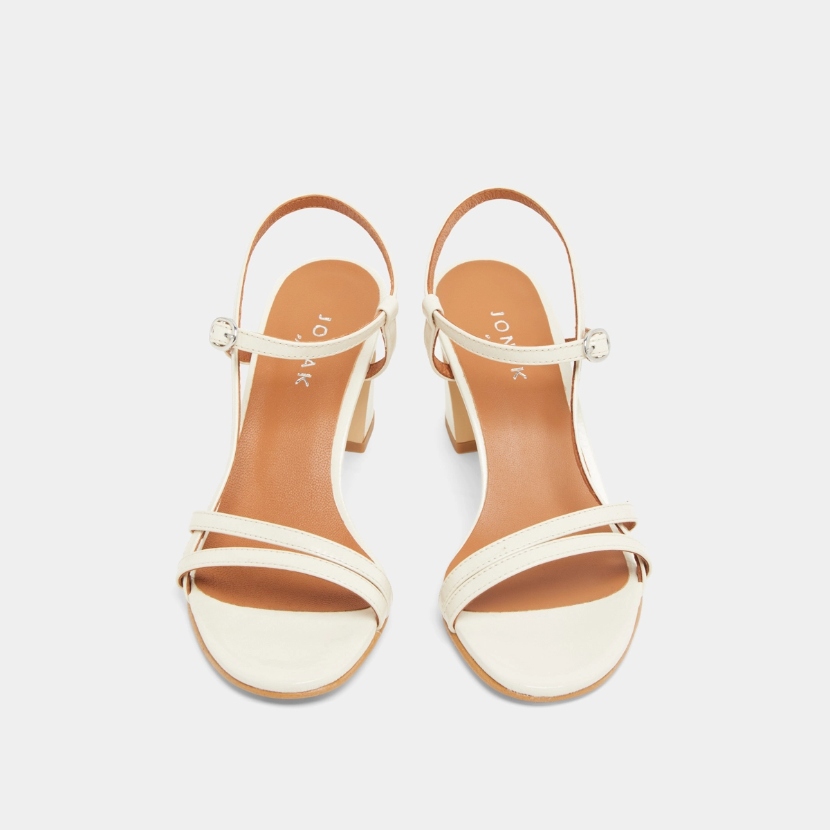 Sandals with heels and straps in ecru shiny leather | VICOMTE