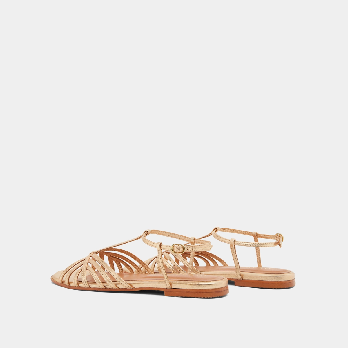 Strapped sandals in gold metallic leather | WALLONIE