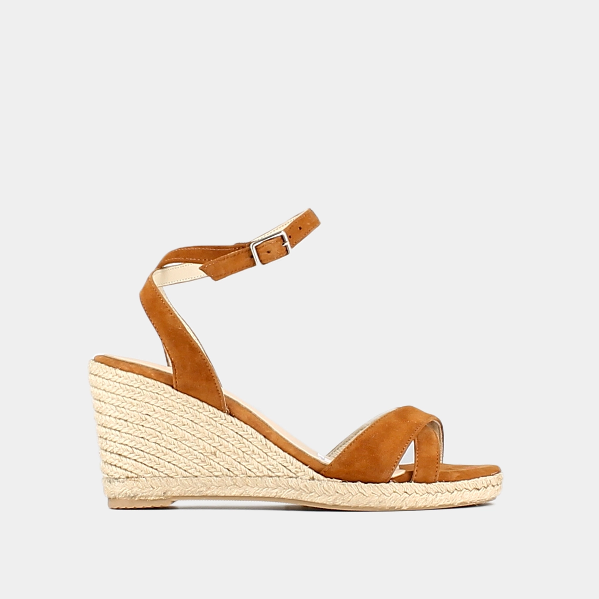 Espadrilles with high heels and straps in cognac leather | SIBEL