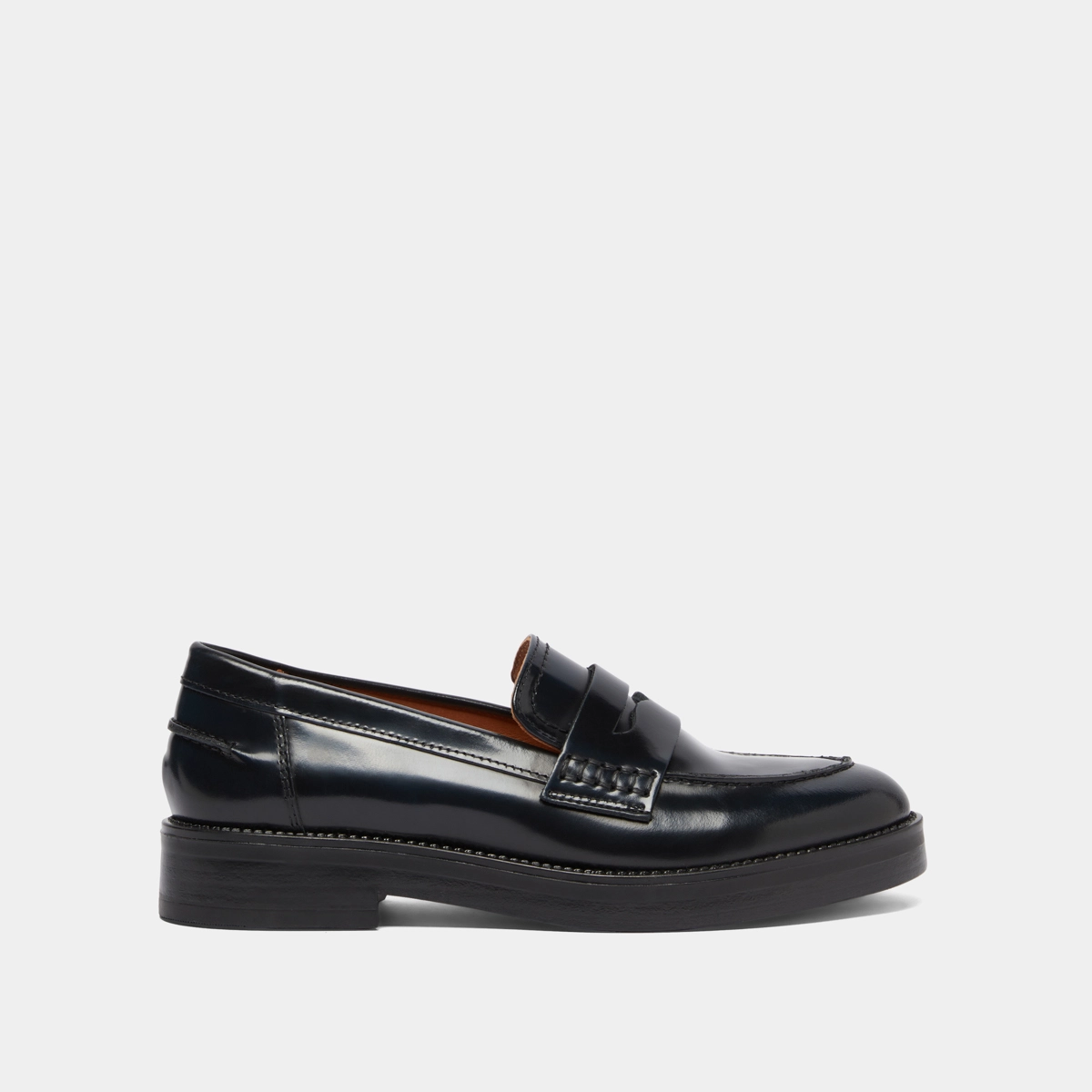 Round-toed loafers in blue patinated leather | MIRNA