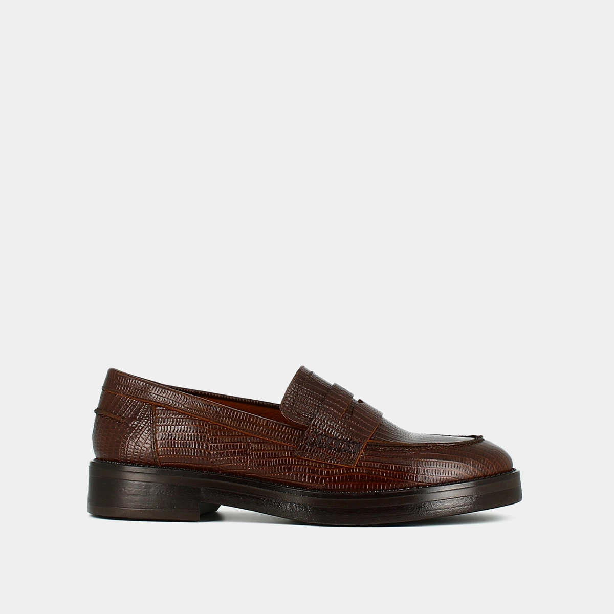 Round-toed loafers in brown reptile leather | MIRNA
