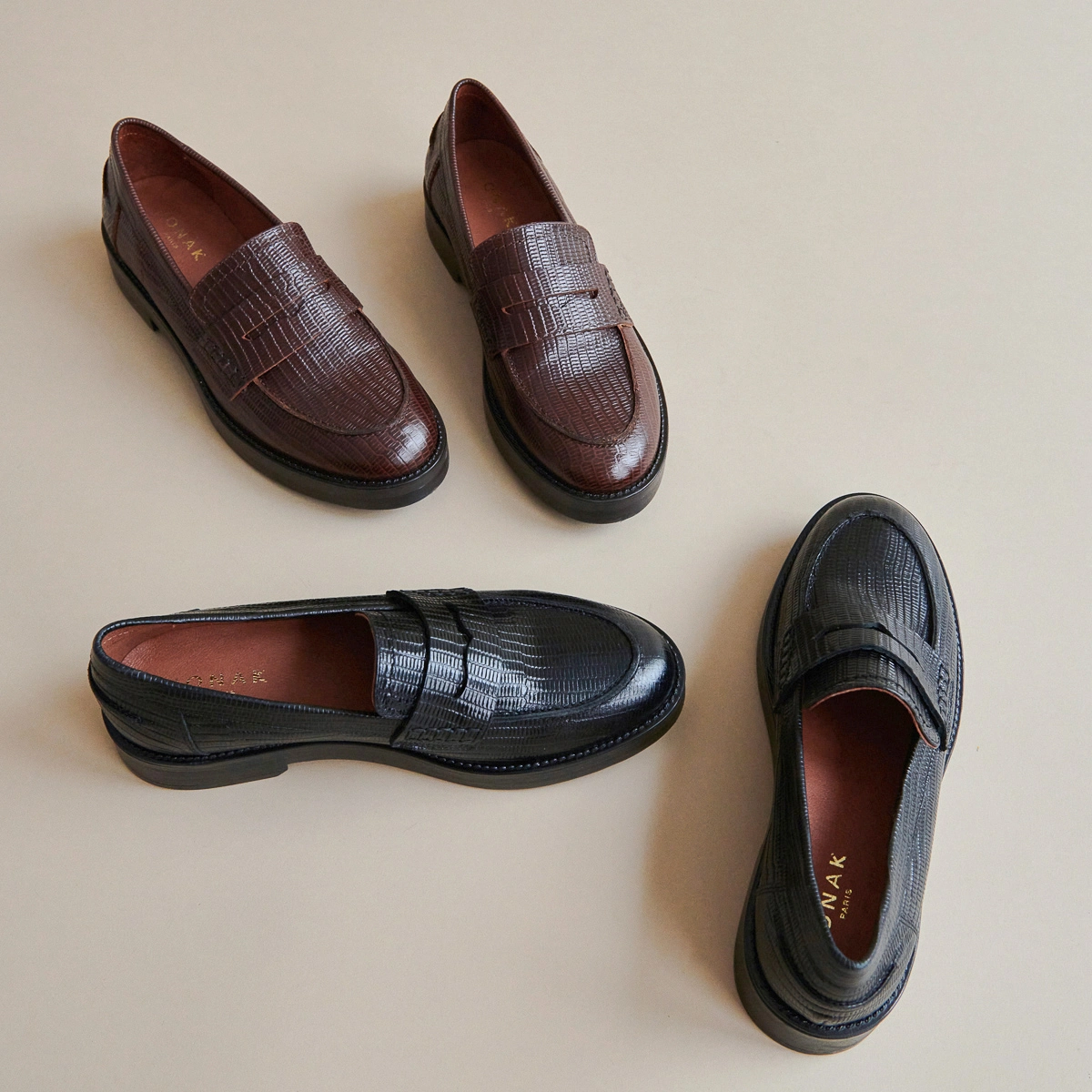Round-toed loafers in brown reptile leather | MIRNA