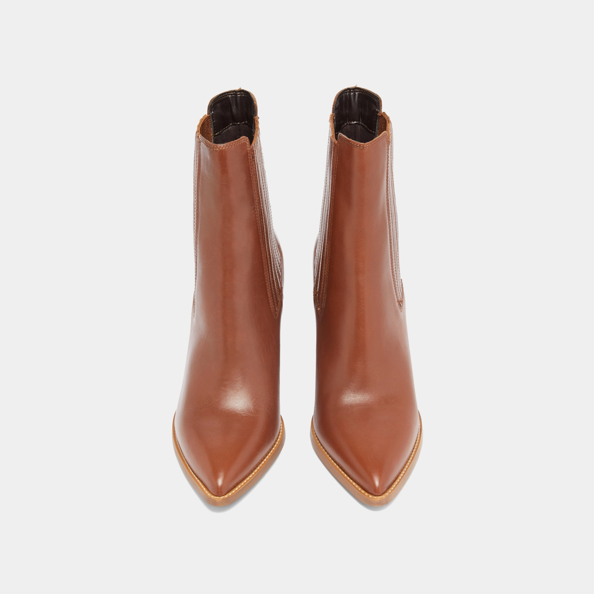 Boots with heels and pointed toes in cognac leather | PERLINE