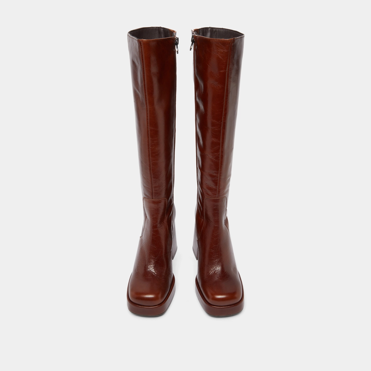 Boots with heels and square toes in brown distressed leather | BRYAN