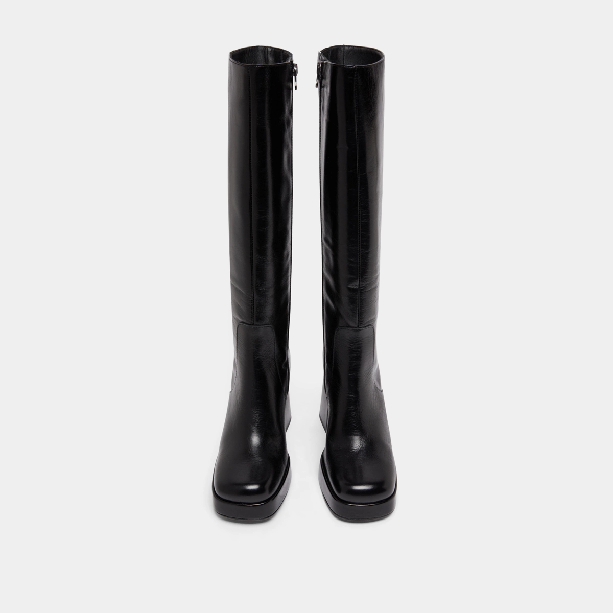 Boots with heels and square toes in black aged leather | BRYAN