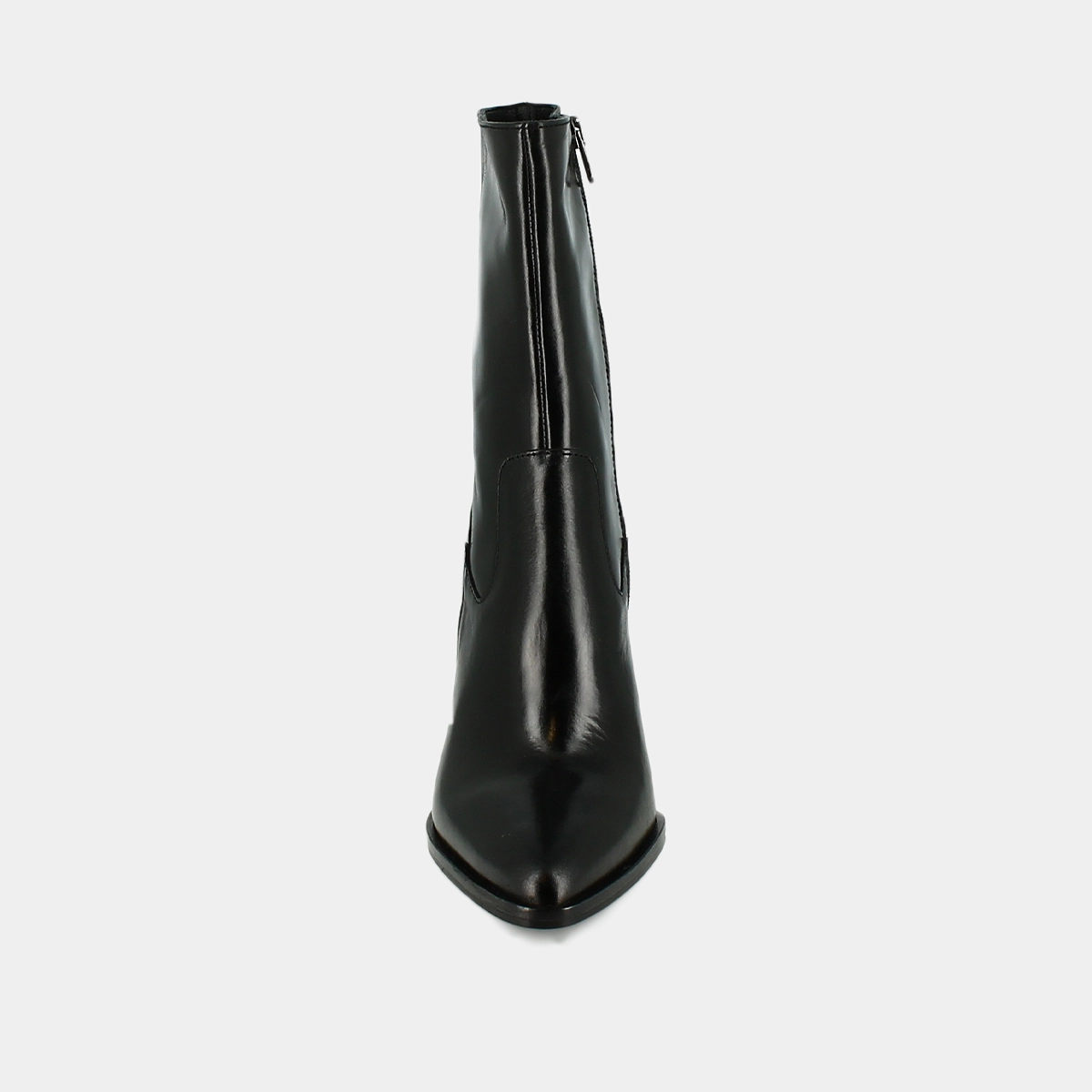 Heeled boots with pointed toes in black leather | BUSTER