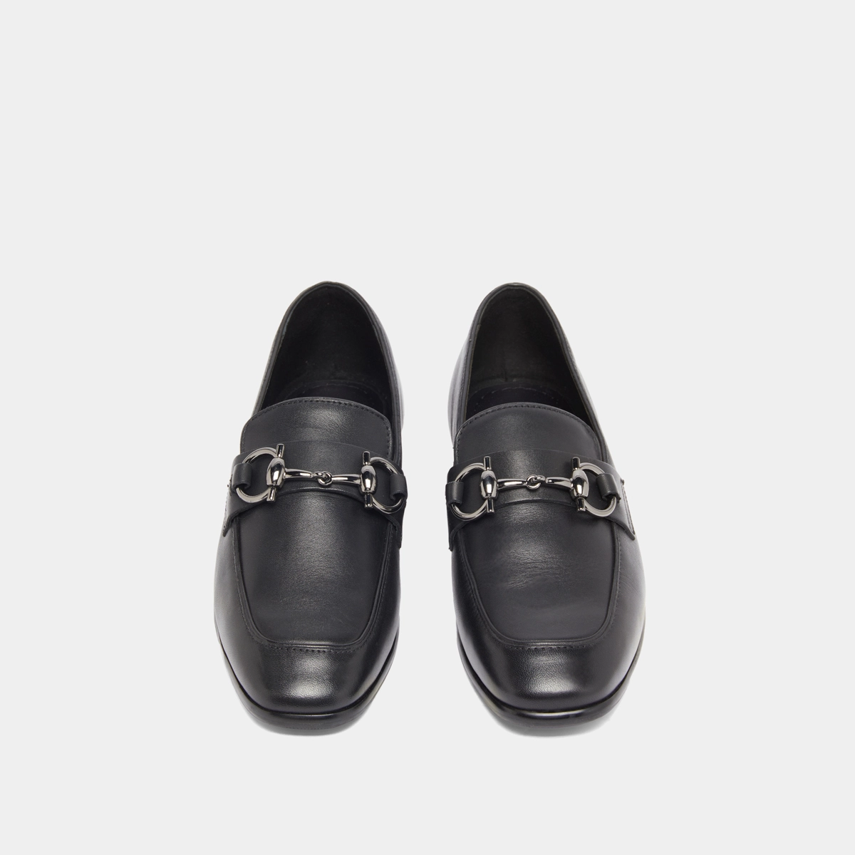 Loafers with square bits and boxes in black leather | AMELLE