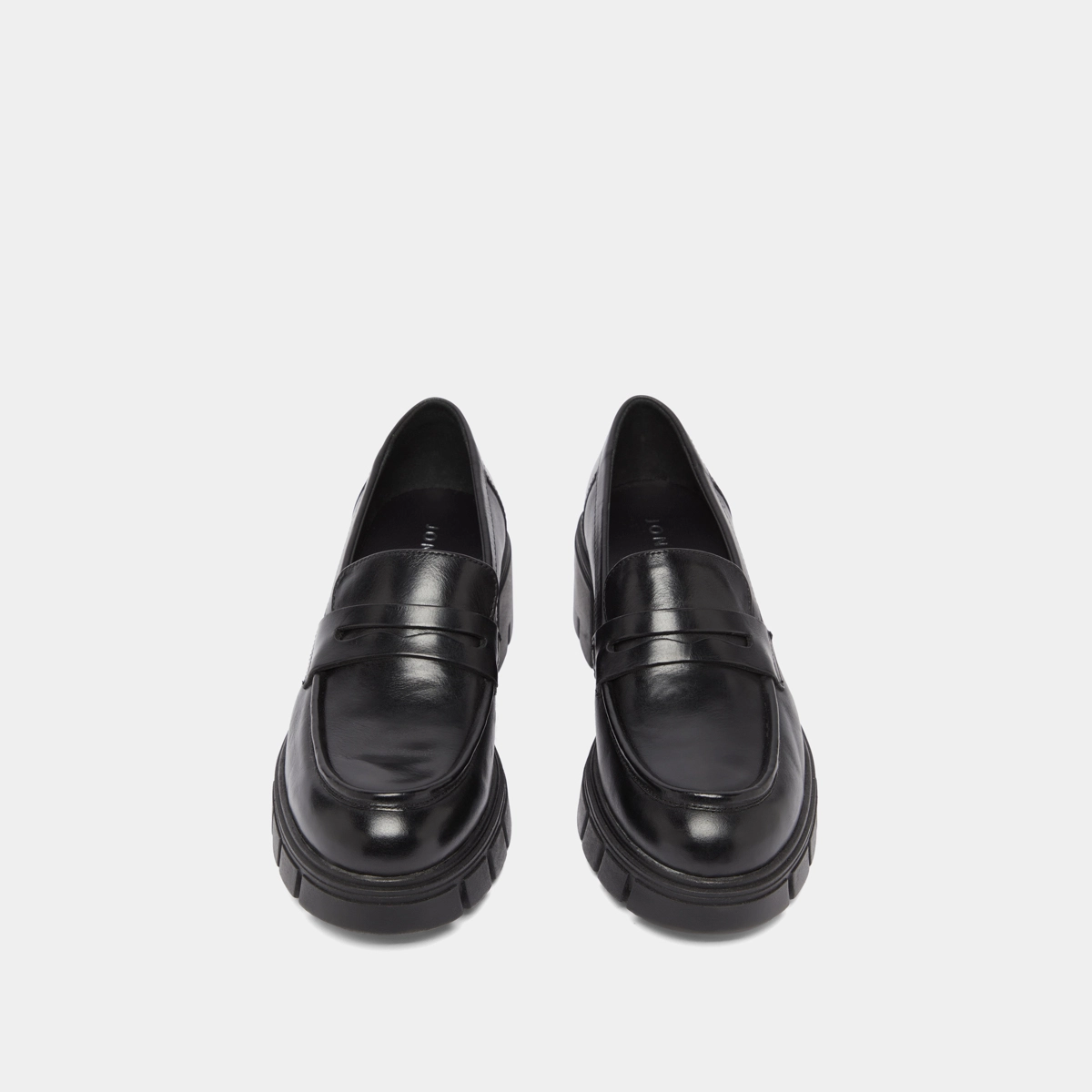 Heeled loafers with notched soles in black leather | ARON