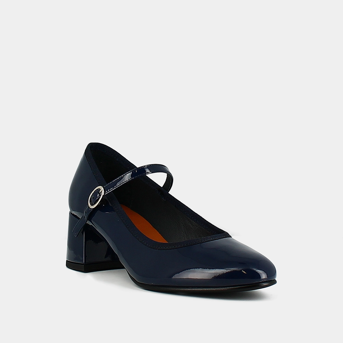 Heeled slippers in blue patent leather | DALMATIE
