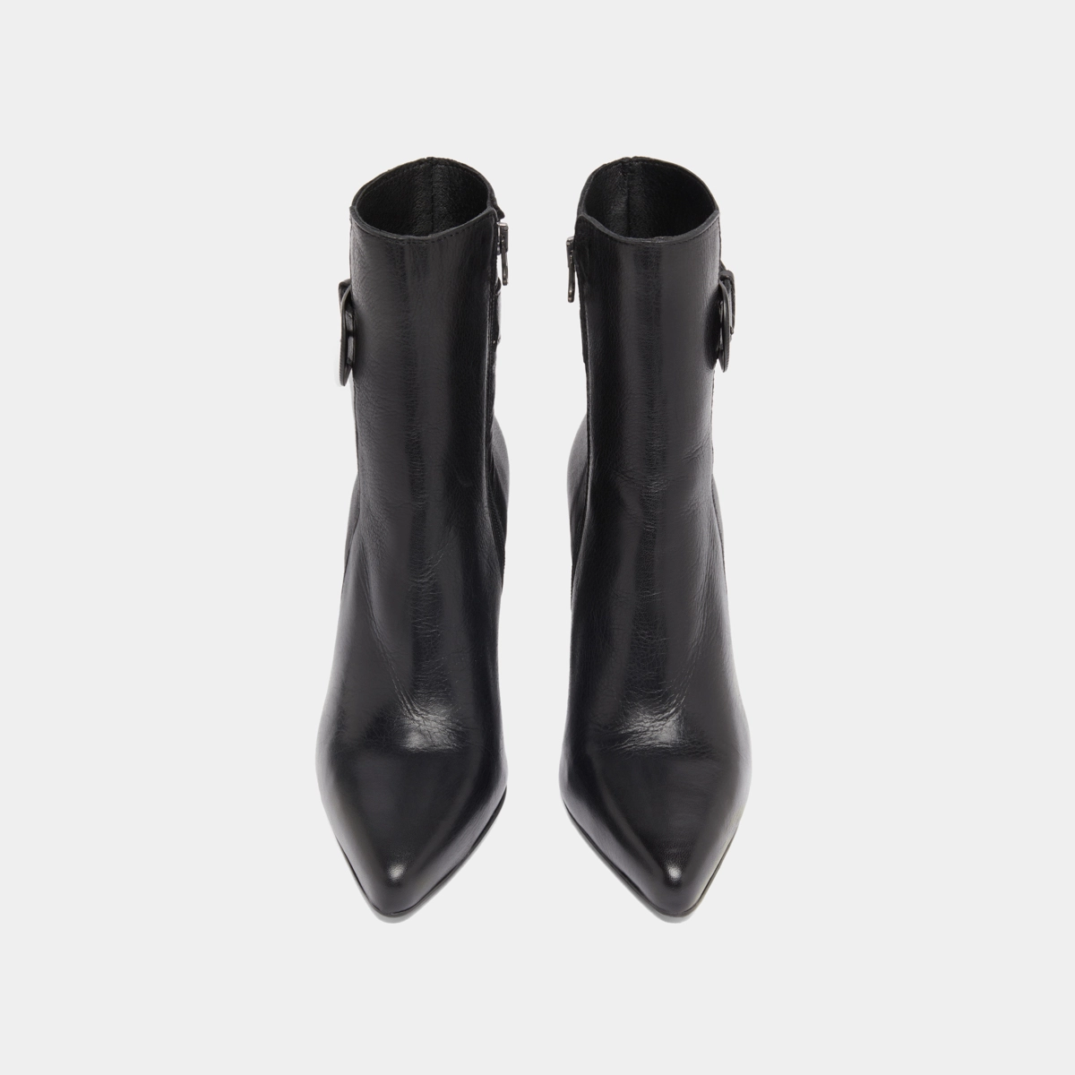 Pointed toe boots with buckles in black leather | BETH