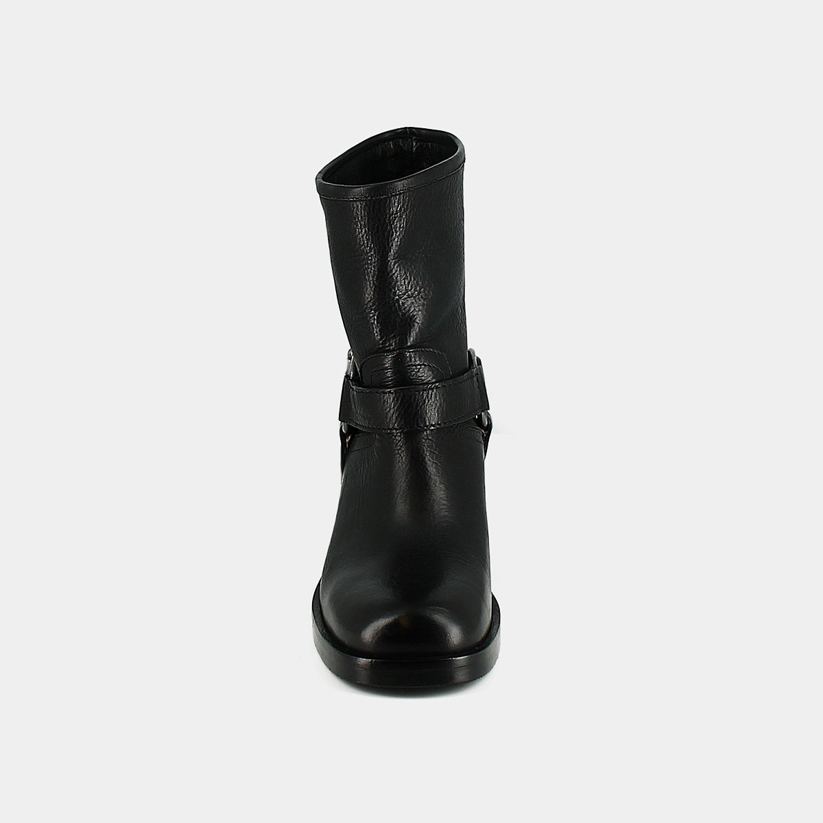 Buckle boots in black grained leather | RIGA