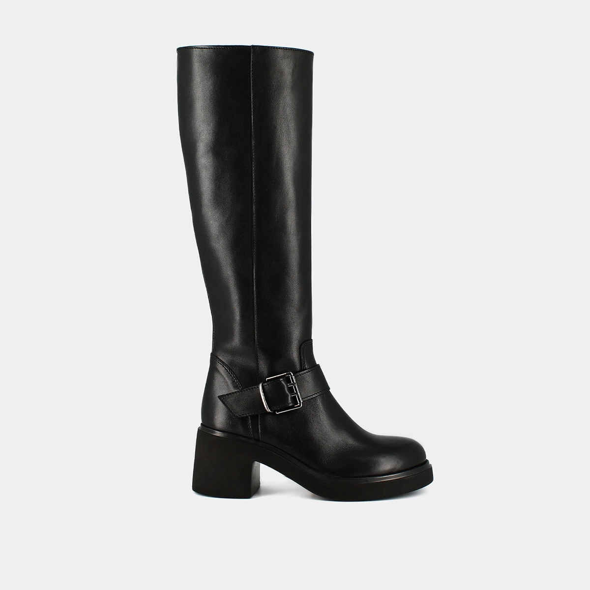 Boots with thick soles and side buckles in black leather | RODEZ