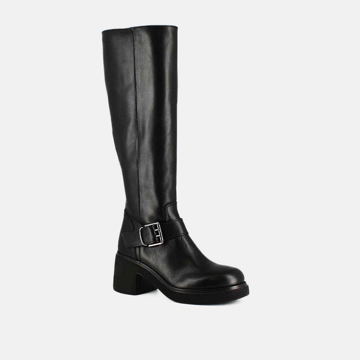 Boots with thick soles and side buckles in black leather | RODEZ