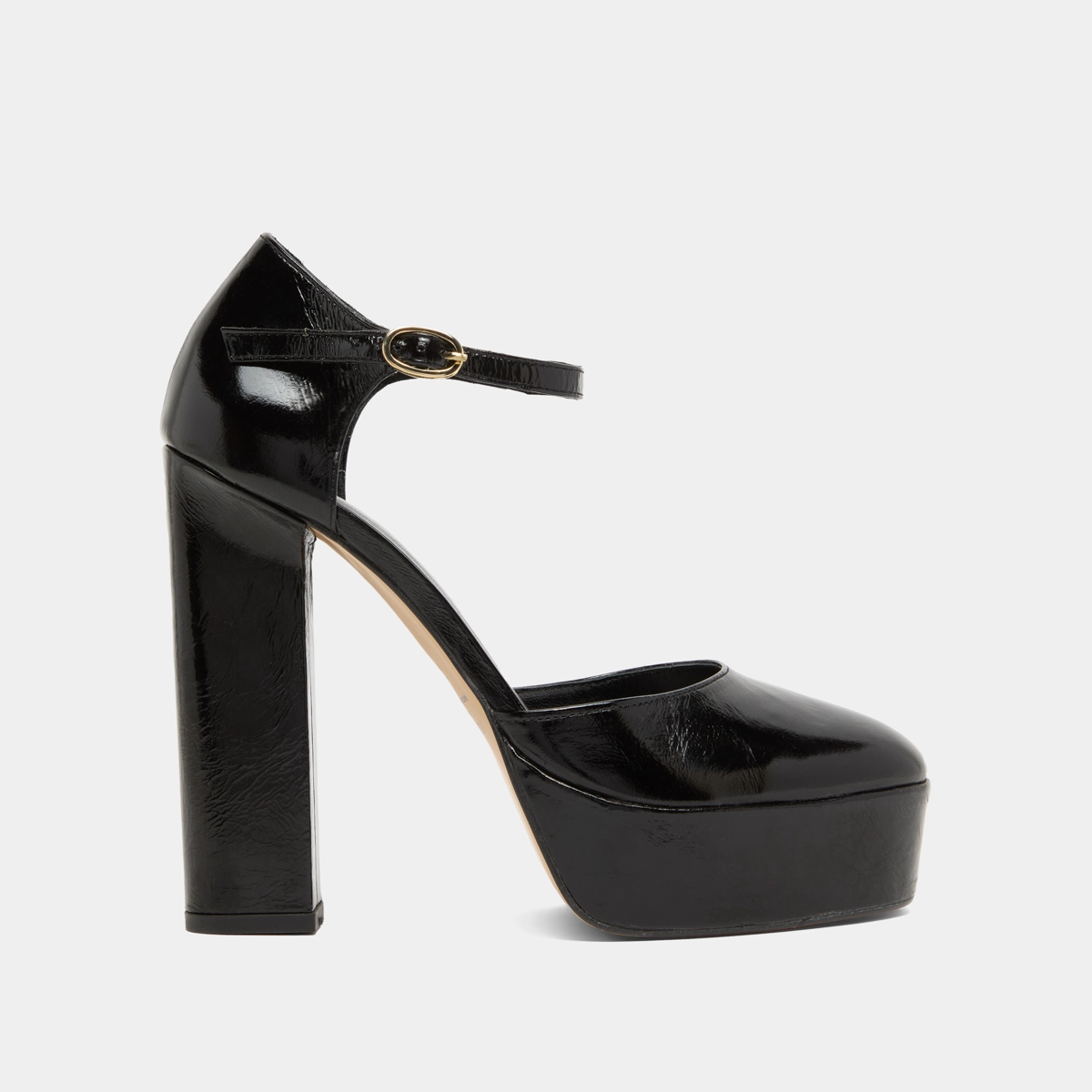 Heeled Mary Jane and platforms in black glazed leather | VANCOUVER