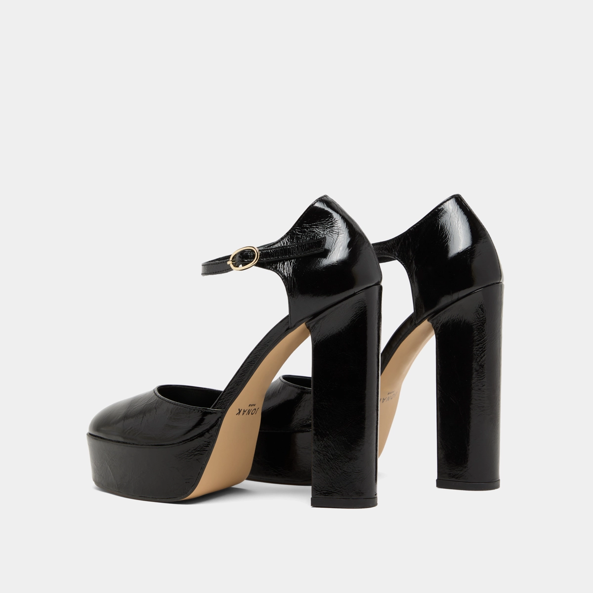Heeled Mary Jane and platforms in black glazed leather | VANCOUVER