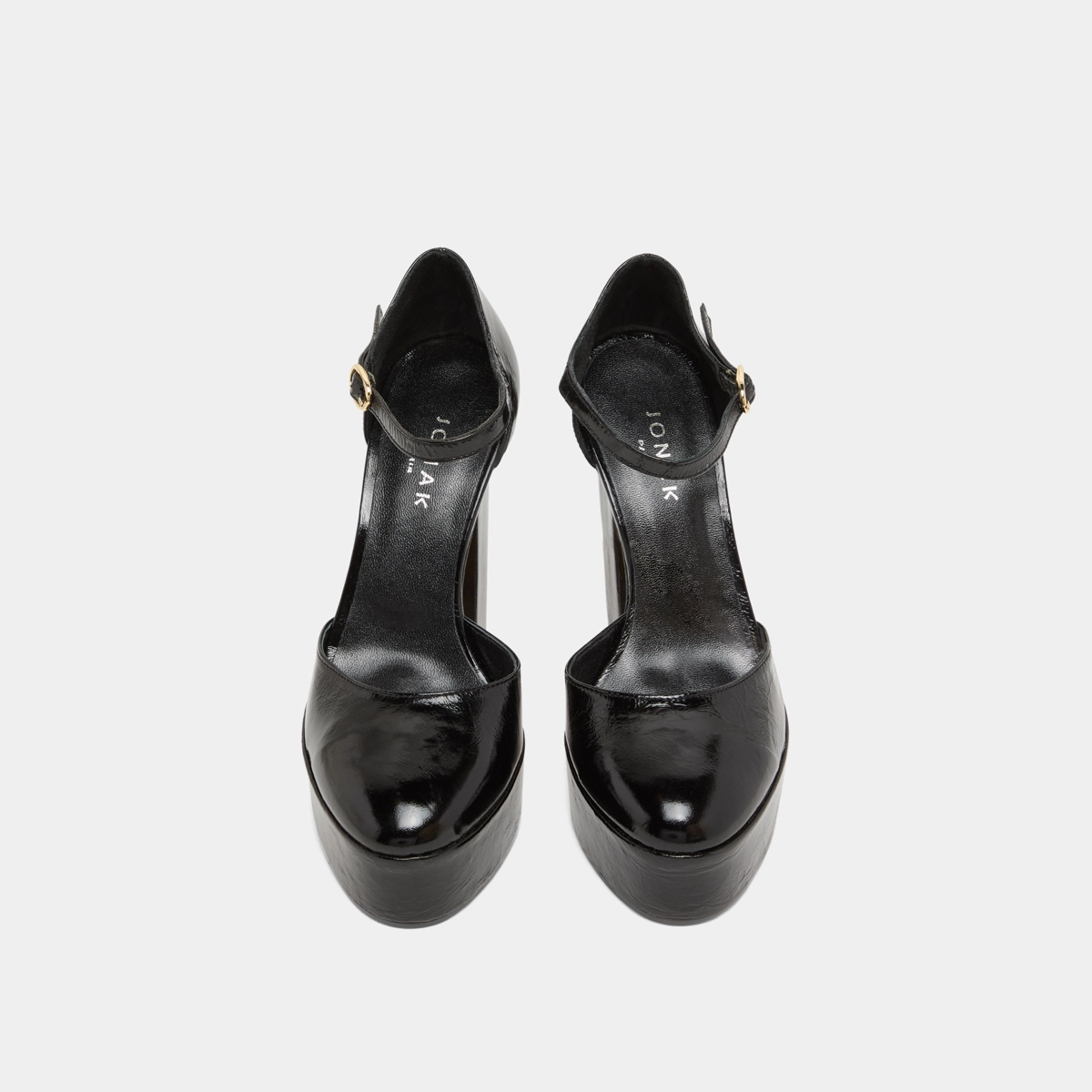 Heeled Mary Jane and platforms in black glazed leather | VANCOUVER