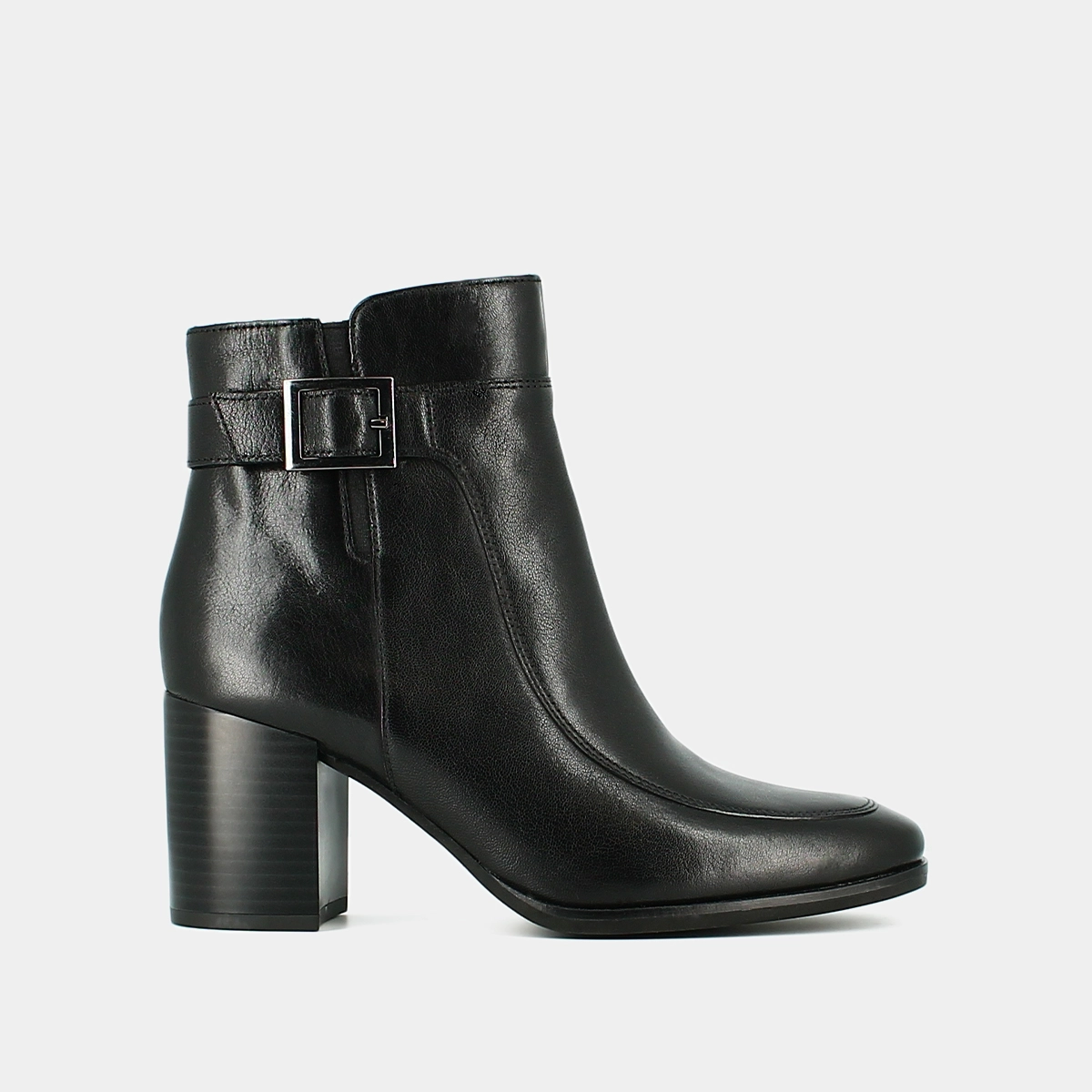 Heeled boots with buckles in black leather | ADRIETTE