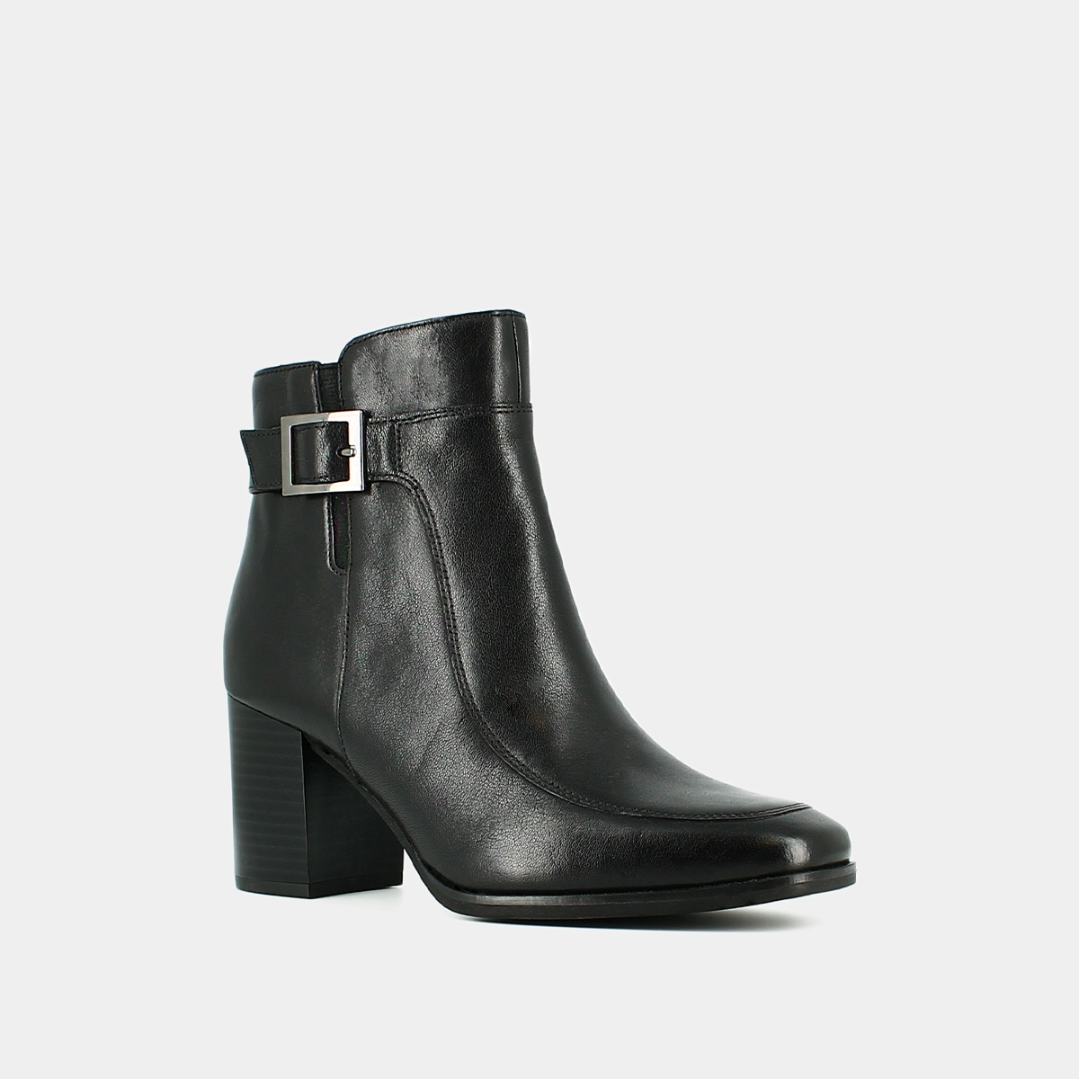 Heeled boots with buckles in black leather | ADRIETTE
