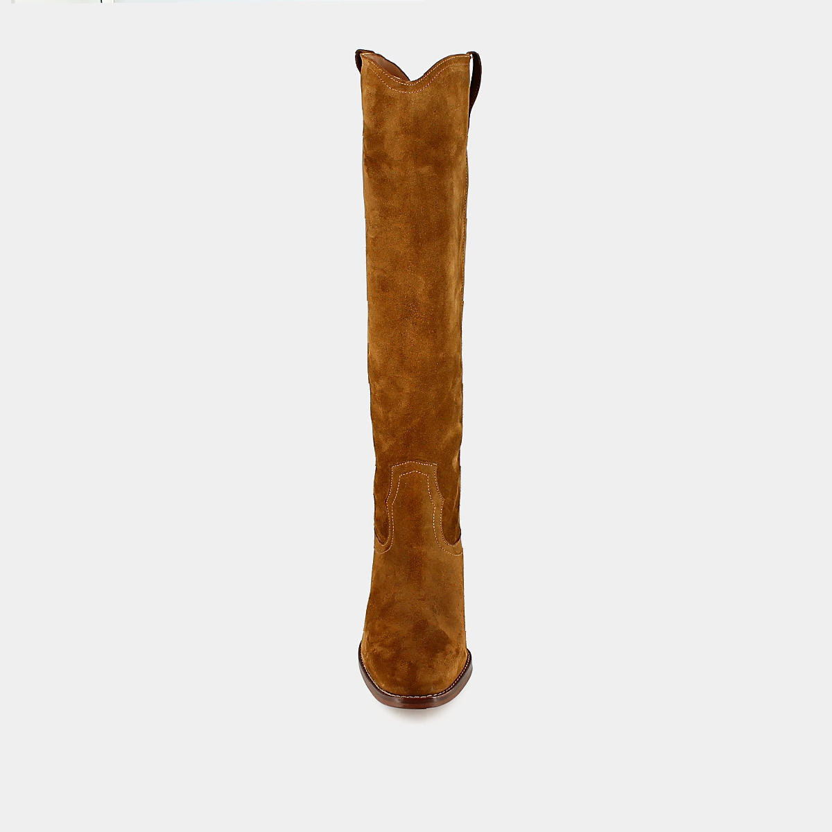 High boots with oval toes in cognac suede | MANHATTAN