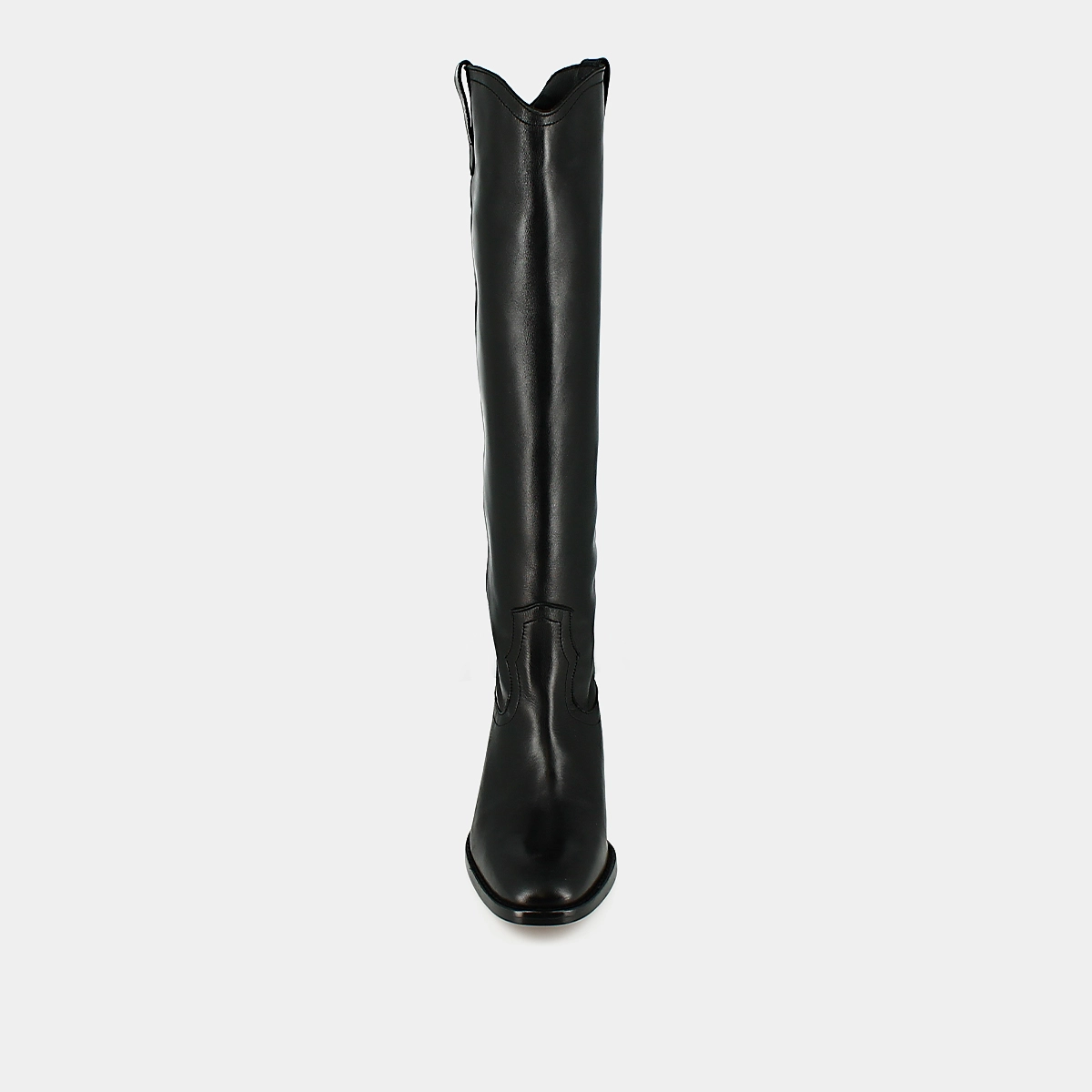 High boots with oval toes in black leather | MANHATTAN