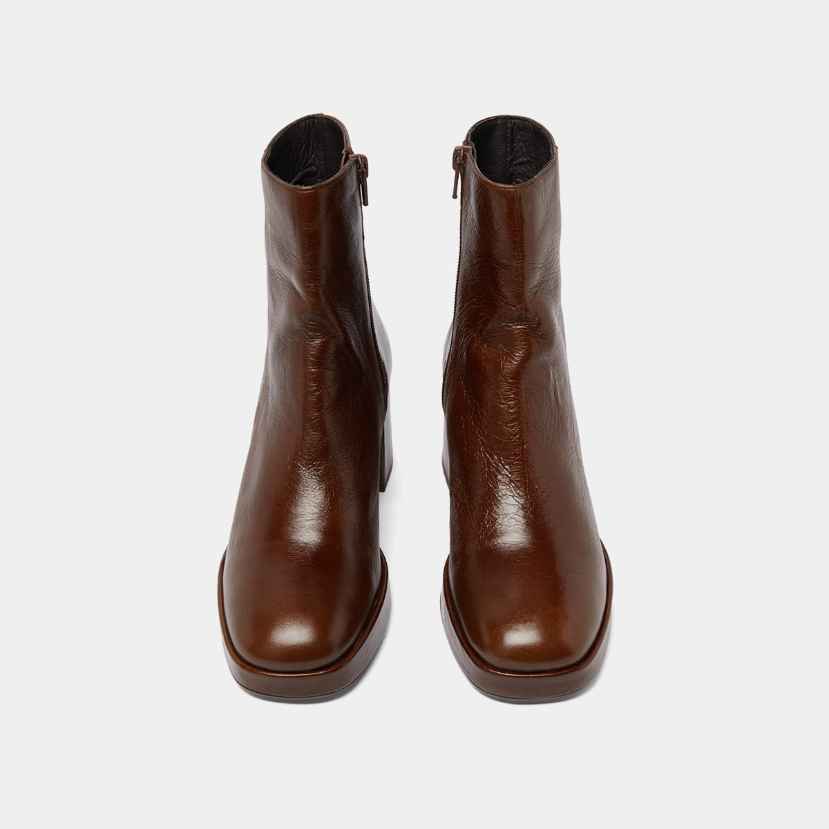 Square-toe boots in aged brown leather | VANVES