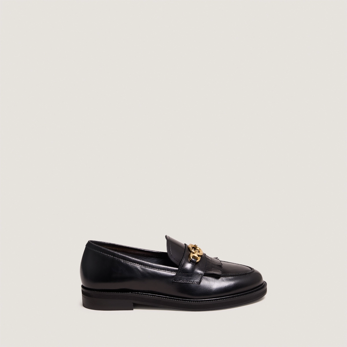 Loafers with gold buckles in black leather | DELPHES