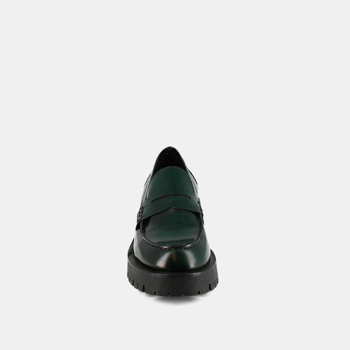 Moccasins with notched soles in glazed green leather | RIMANA