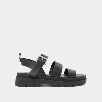 Platform sandals with buckles in black leather | priame