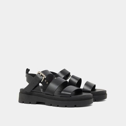Platform sandals with buckles in black leather | priame