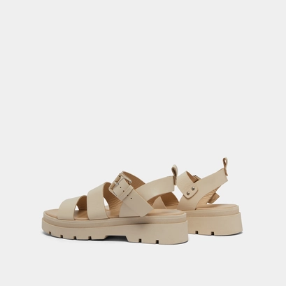 Platform sandals with buckles in ecru leather | PRIAME