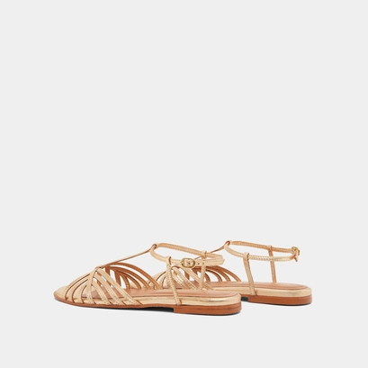 Strapped sandals in gold metallic leather | wallonie