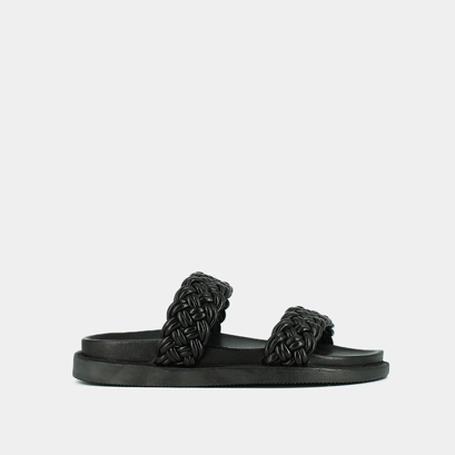 Mules with interlaced straps in black leather | walter