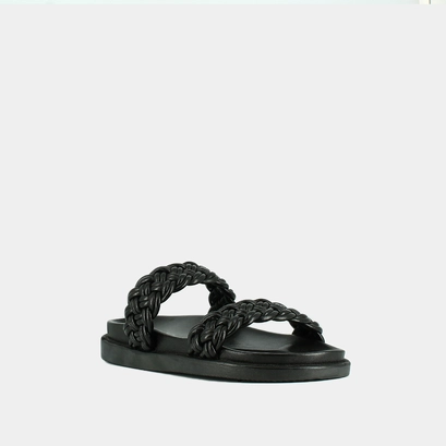 Mules with interlaced straps in black leather | walter