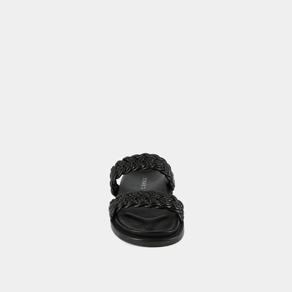 Mules with interlaced straps in black leather | walter