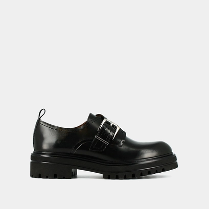 Derbies with buckles and notched soles in black shiny leather | AJACCIO