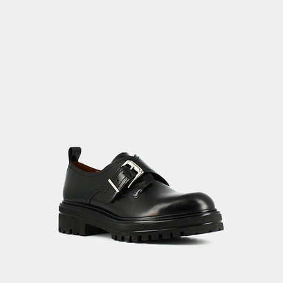 Derbies with buckles and notched soles in black shiny leather | AJACCIO