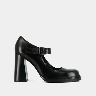 Babies with buckles and square toes in black leather | brieuc