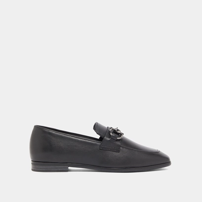 Loafers with square bits and boxes in black leather | amelle