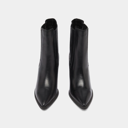 Ankle boots with heels and pointed toes in black leather | perline