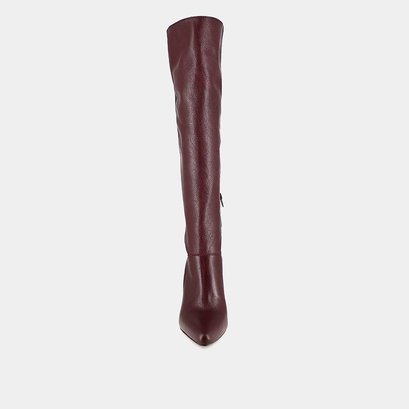 High boots with heels and pointed toes in burgundy leather | bethany