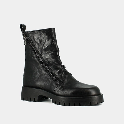Boots with zips and notched soles in black aged leather | ROLIN