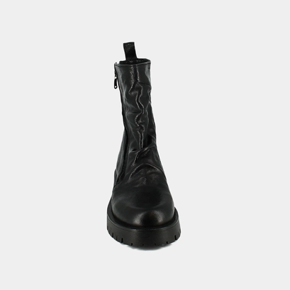 Boots with zips and notched soles in black aged leather | ROLIN